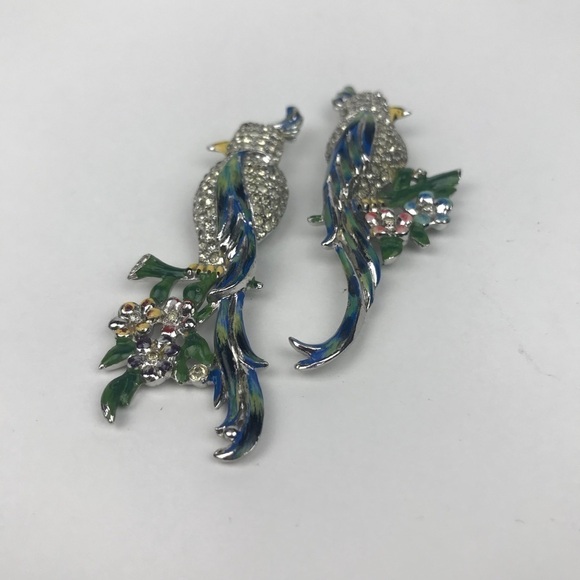 Vtg Coro Duette Calopsitta Enamel Crystal Fur Clip - Picture 2 of 10
